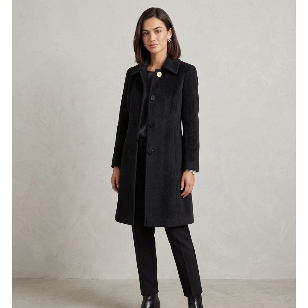 Women's Black Wool Angora blend Jones New York pea coat size 6P EUC